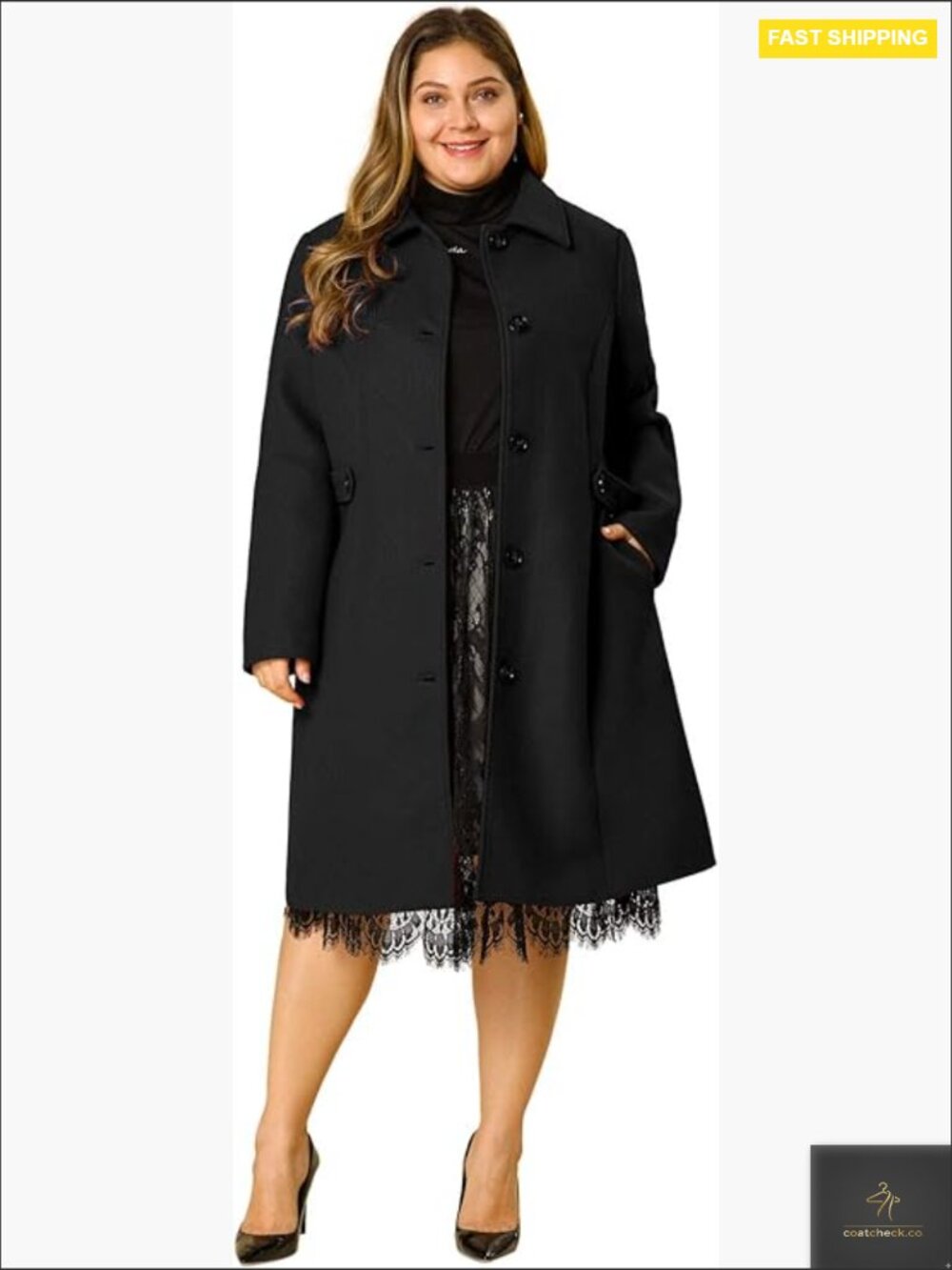 Plus Size Pea Coat Elegant Winter Overcoat Belted Longline Classic Chic